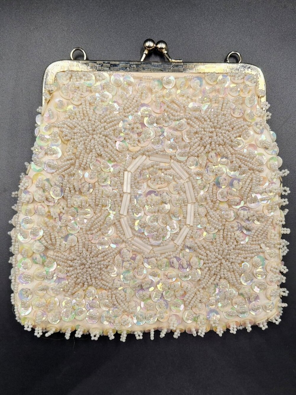 Vintage Walborg Hand Beaded White Iridescent Clutch Evening Bag